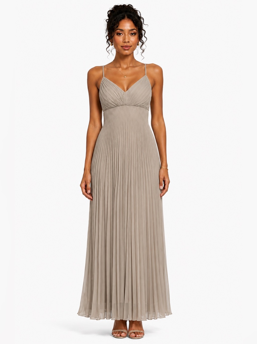 Black Tape Pearl Pleated Maxi Dress Neutral Beige Spaghetti Strap XL NWT